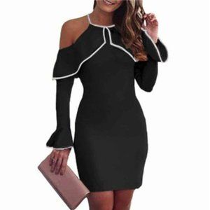 NWT Pink Or Black Off Shoulder Bell Sleeve Stretch Dress Size Medium